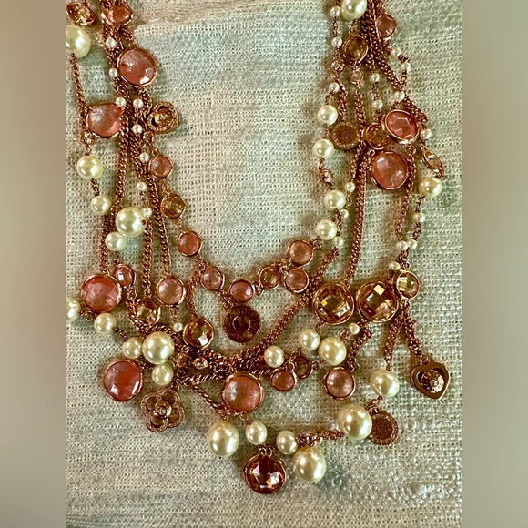 Brilliant HENRI BENDEL Multi Strand Necklace Rose Gold Swarovski Dangles EUC - Picture 14 of 16